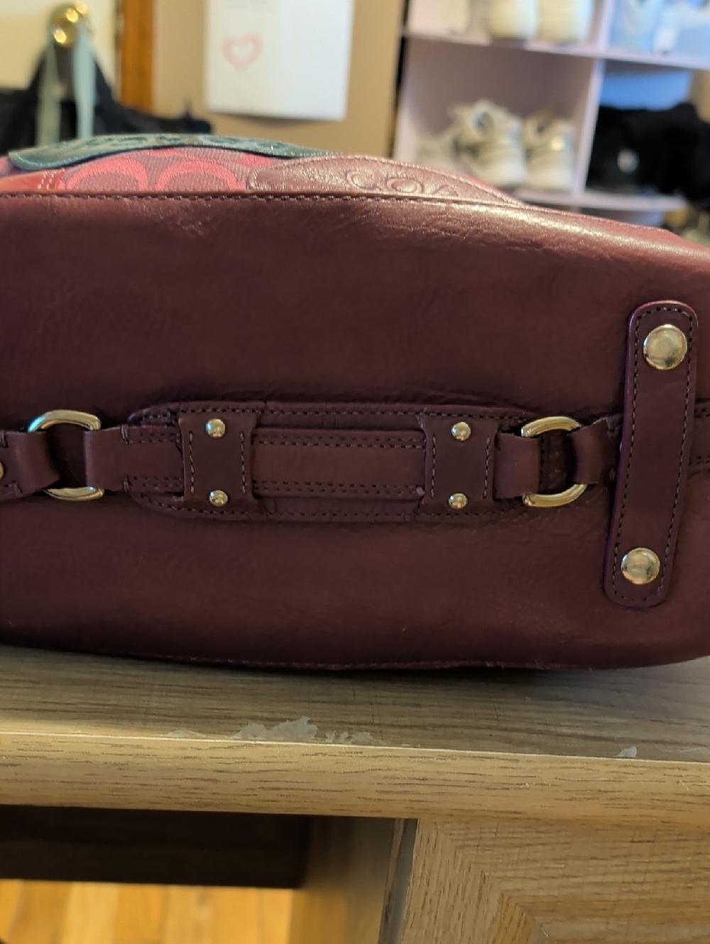 Coach Pink Satchel with Teal Medallion Accent - Picture 2 of 5